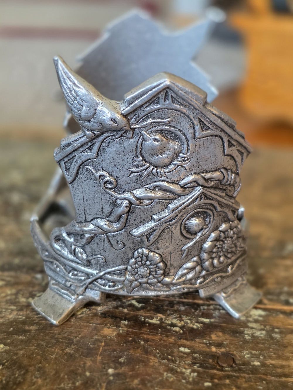 Ornate Silver Bird Relief Candle Holder - Home Accents